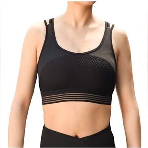 Vintage Sports Padded Fishnet front black bra, crisscross back size S